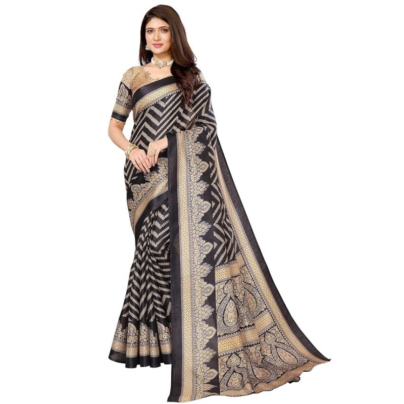 Womens Woven Printed Art Silk Saree with Unstitched Blouse Material