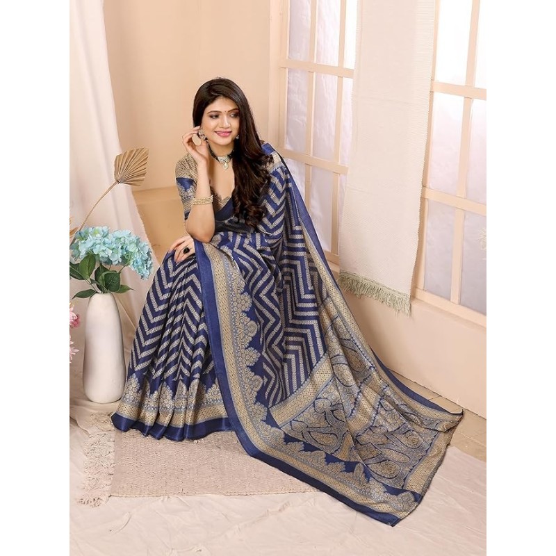 Womens Woven Printed Art Silk Saree with Unstitched Blouse Material