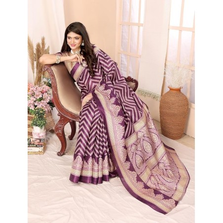 Womens Woven Printed Art Silk Saree with Unstitched Blouse Material