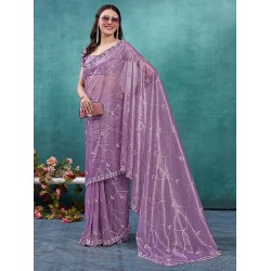 Women's Organza Embroidered Saree With Unstitched Blouse