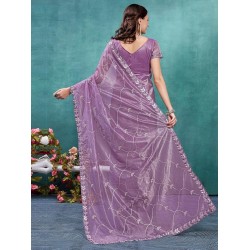 Women's Organza Embroidered Saree With Unstitched Blouse