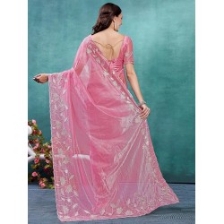 Women's Organza Embroidered Saree With Unstitched Blouse