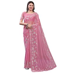 Women's Organza Embroidered Saree With Unstitched Blouse