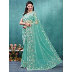 Women's Organza Embroidered Saree With Unstitched Blouse