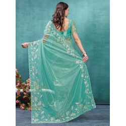 Women's Organza Embroidered Saree With Unstitched Blouse