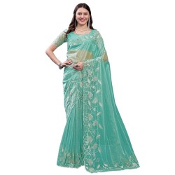 Women's Organza Embroidered Saree With Unstitched Blouse