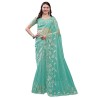 Women's Organza Embroidered Saree With Unstitched Blouse