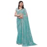 Women's Organza Embroidered Saree With Unstitched Blouse