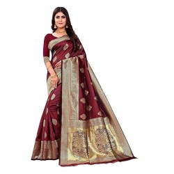 Women's Pure Kanjivaram Silk Saree Banarasi Silk Saree With Blouse Piece