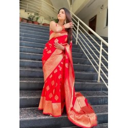 Women's Pure Kanjivaram Silk Saree Banarasi Silk Saree With Blouse Piece