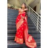 Women's Pure Kanjivaram Silk Saree Banarasi Silk Saree With Blouse Piece